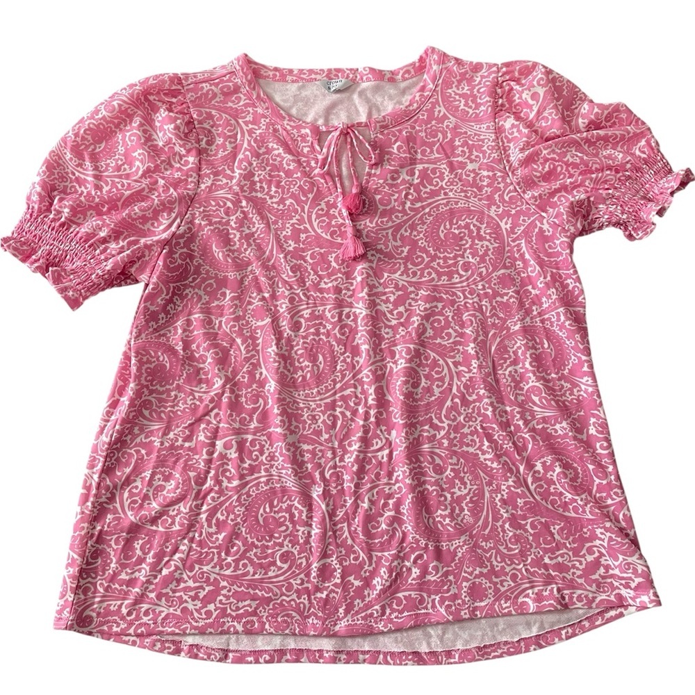 Crown & Ivy Pink and White Paisley Blouse Size XXL